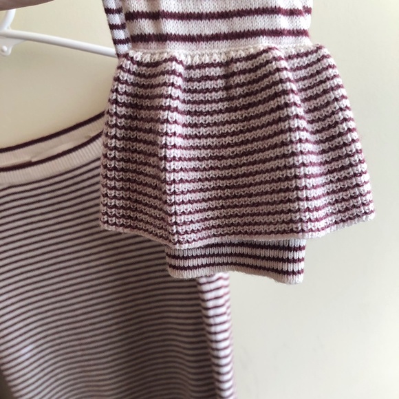 Maroon and white striped LOFT sweater with small bell sleeves - Picture 2 of 6